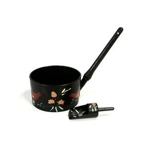 Vintage Nut Bowl with Scoop Hand Painted Bird Flower Black Plastic One of Kind